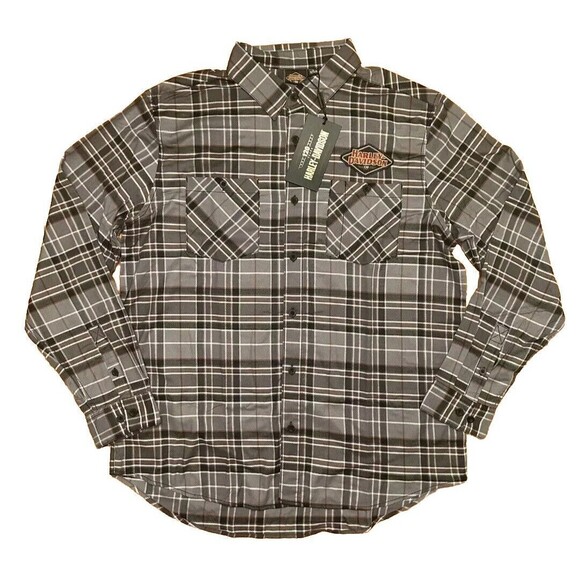 New Harley Davidson 120th Anniversary Plaid Button Up Shirt Grey Men’s Size LARG - Picture 1 of 9